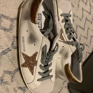 Golden Goose Dupes-White Sneakers with Black Heel Tab